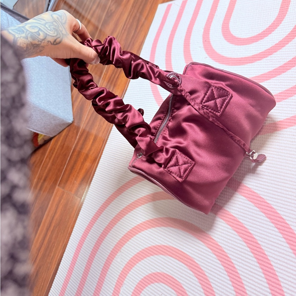 Satin Barrel Handbag in Burgundy - Picture 3 of 5